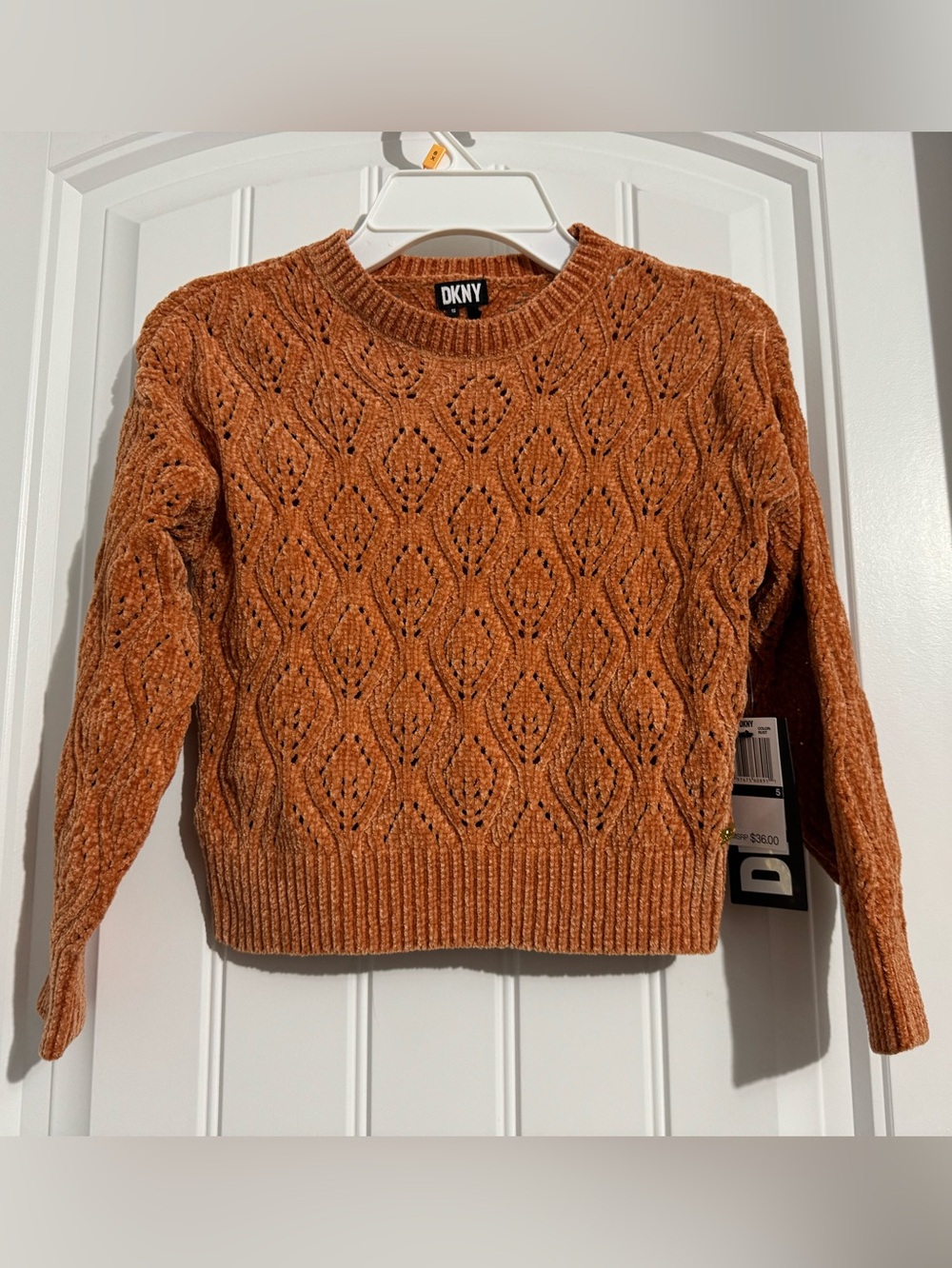 Pretty DKNY girls size 4 rust color chenille feel pullover sweater new